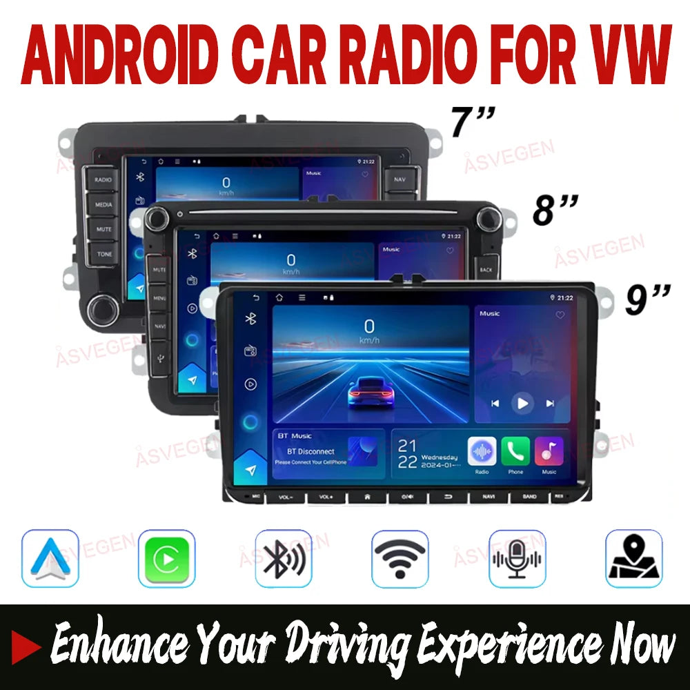 7" 8" 9" Android 16 For VW Passat B7 CC Polo Golf 5 6 Jetta MK5 MK6 Wireless CarPlay Andro
