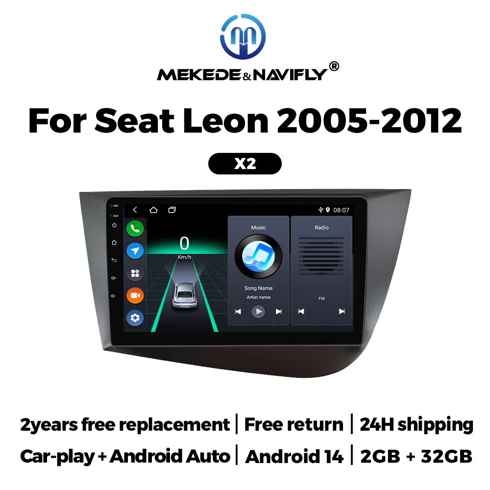 Andorid 14 Car Radio for Seat Leon 2 2005 - 2012 Wireless Carplay Auto Multimedia Player H | AUTOKITSHOP