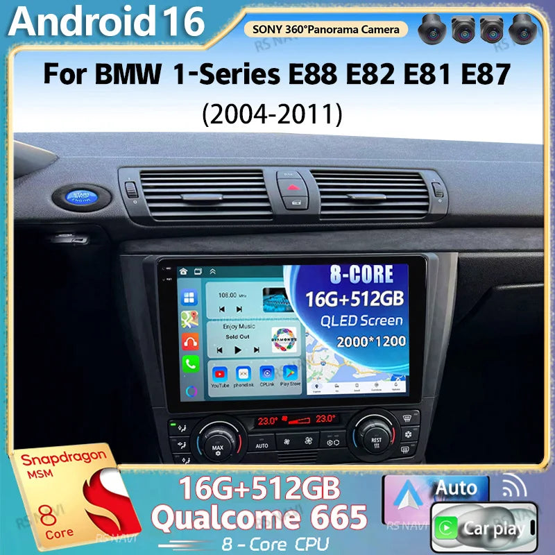 Android 16 For BMW 1-Series E88 E82 E81 E87 2004 - 2011 2K QLED Android Car Radio Multimed