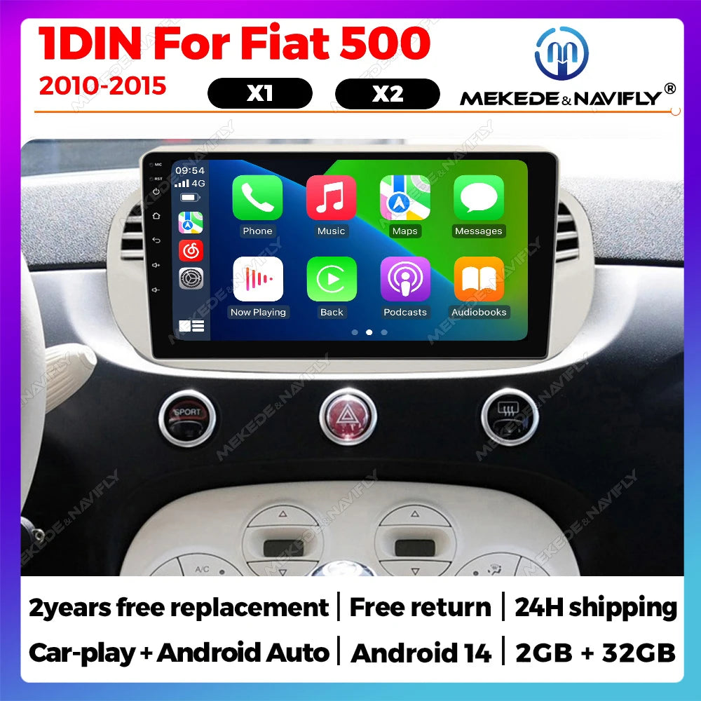 Android 14 For Fiat 500 2010-2015 9inch Car Radio Stereo GPS Navigation Steering Wheel Mul