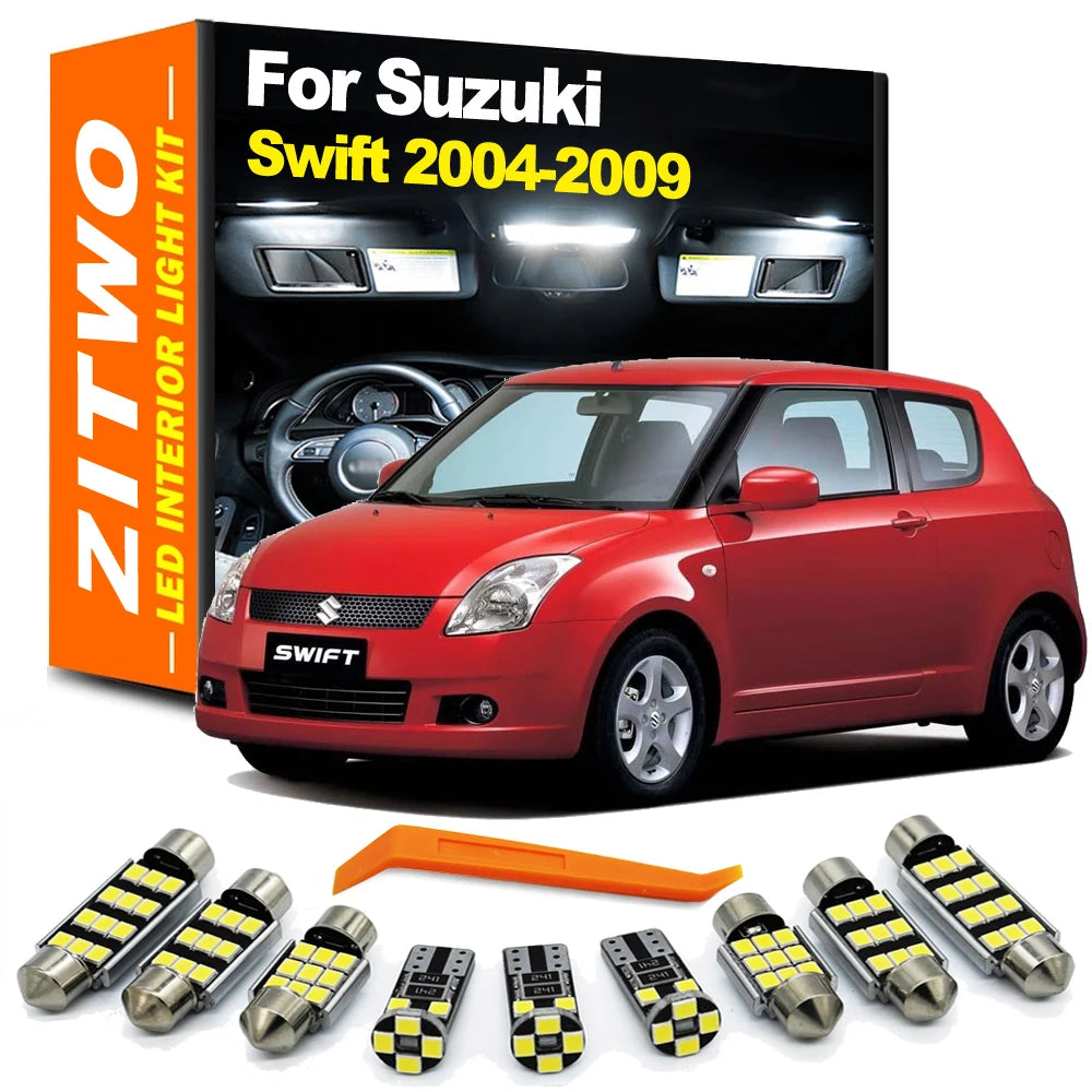 ZITWO 8Pcs LED Interior Dome Reading Map Trunk Light Bulb Kit For Suzuki Swift 2004 2005 2006 2007 2008 2009 Plate Lamp Canbus