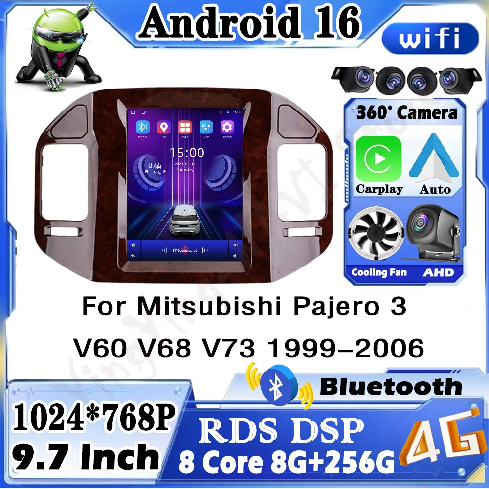 For Mitsubishi Pajero 3 V60 V68 V73 1999-2006 Android16 Auto Car Radio Wireless Carplay GP