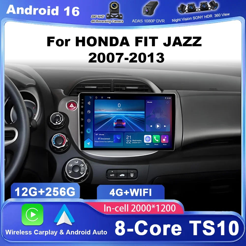 Car DVD Android 16 Radio Stereo For HONDA FIT JAZZ 2007-2013 Car Multimedia Player GPS Nav