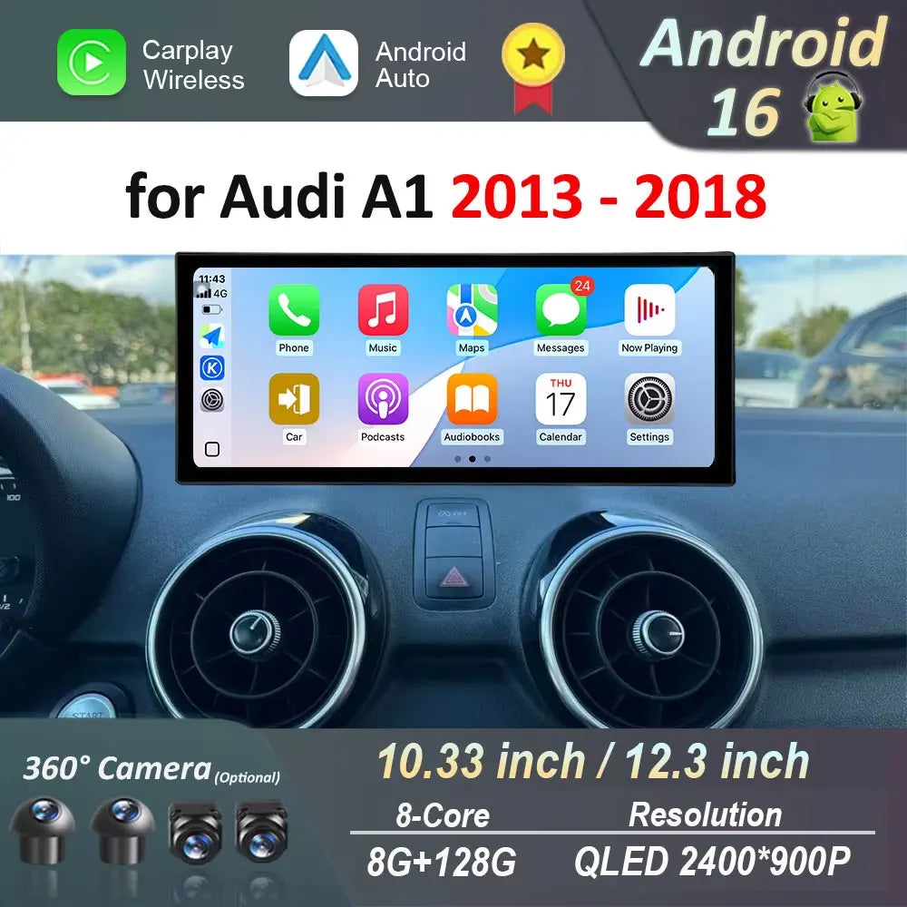 12.3 '' for Audi A1 2013 - 2018 Car Radio Video Player Android 16 Carplay Navigation GPS W