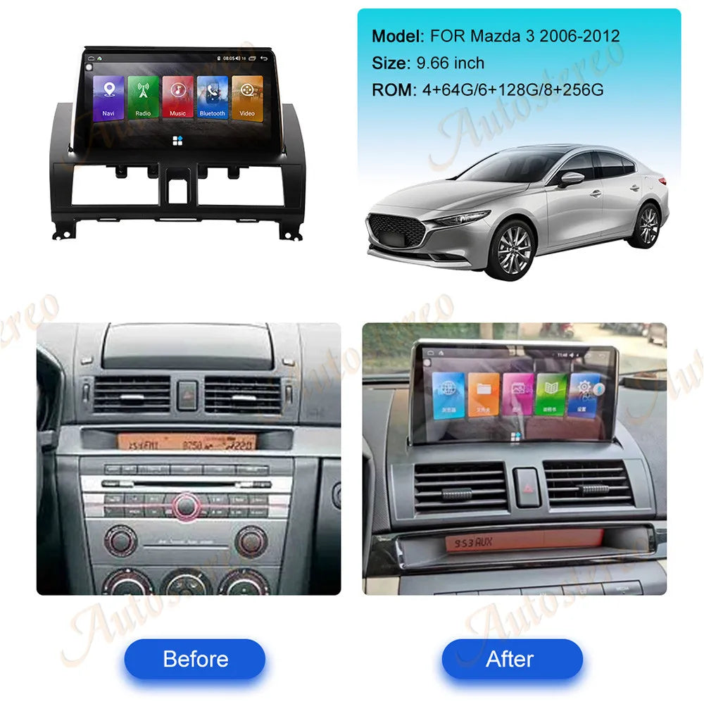 For Mazda 3 2003-2009 Android 14 8+256G Car GPS Navigation Auto Stereo Multimedia Player H