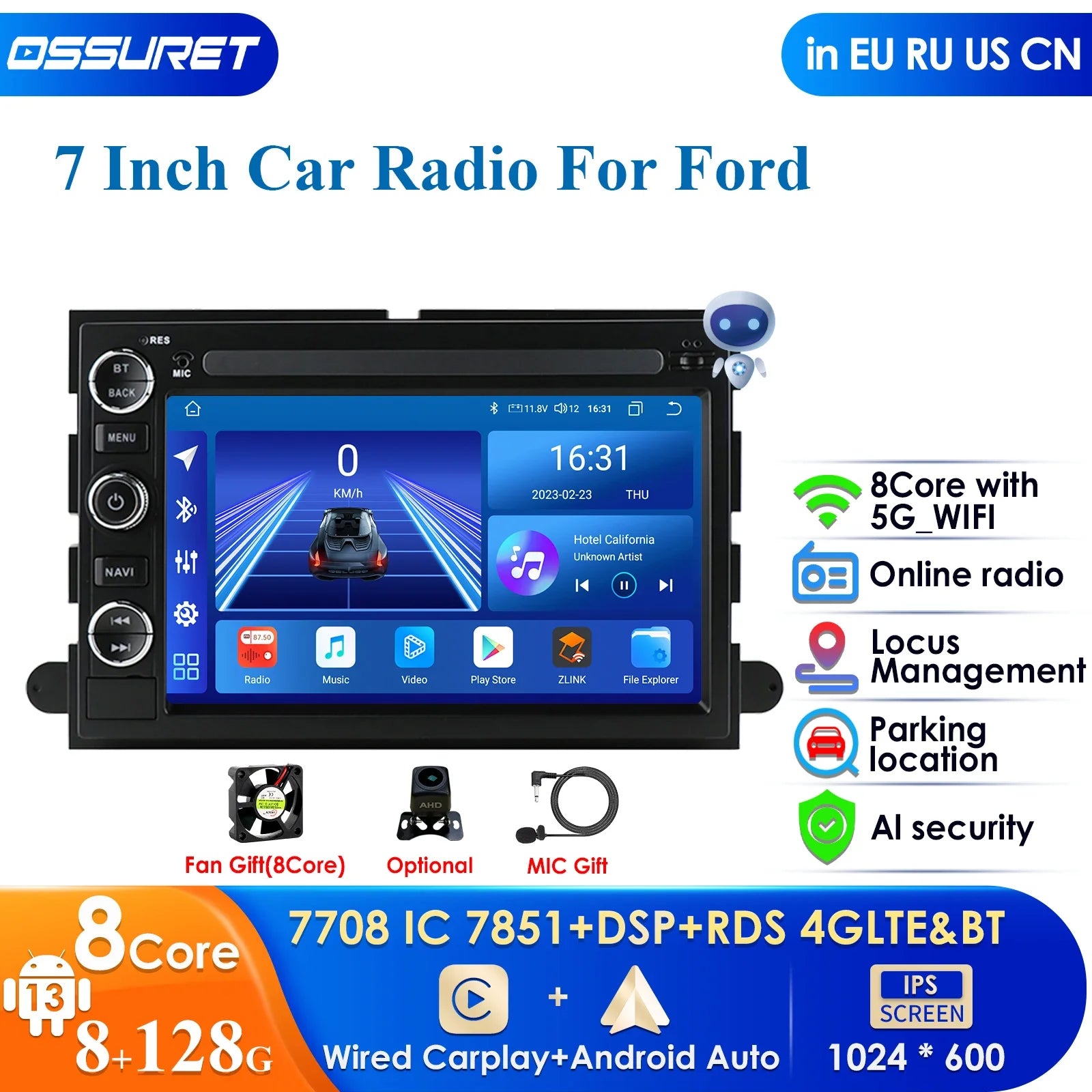 12.3" Car Radio GPS Multimedia Player for Ford F150 2004-2008 Explorer Edge Escape Sport Lincoln Expedition Mustang - Ca