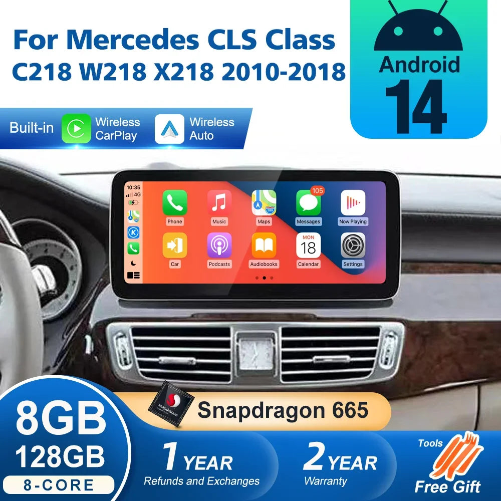 Android 14 Wireless CarPlay For Mercedes Benz CLS Class C218 W218 X218 2010-2018 Car Multi