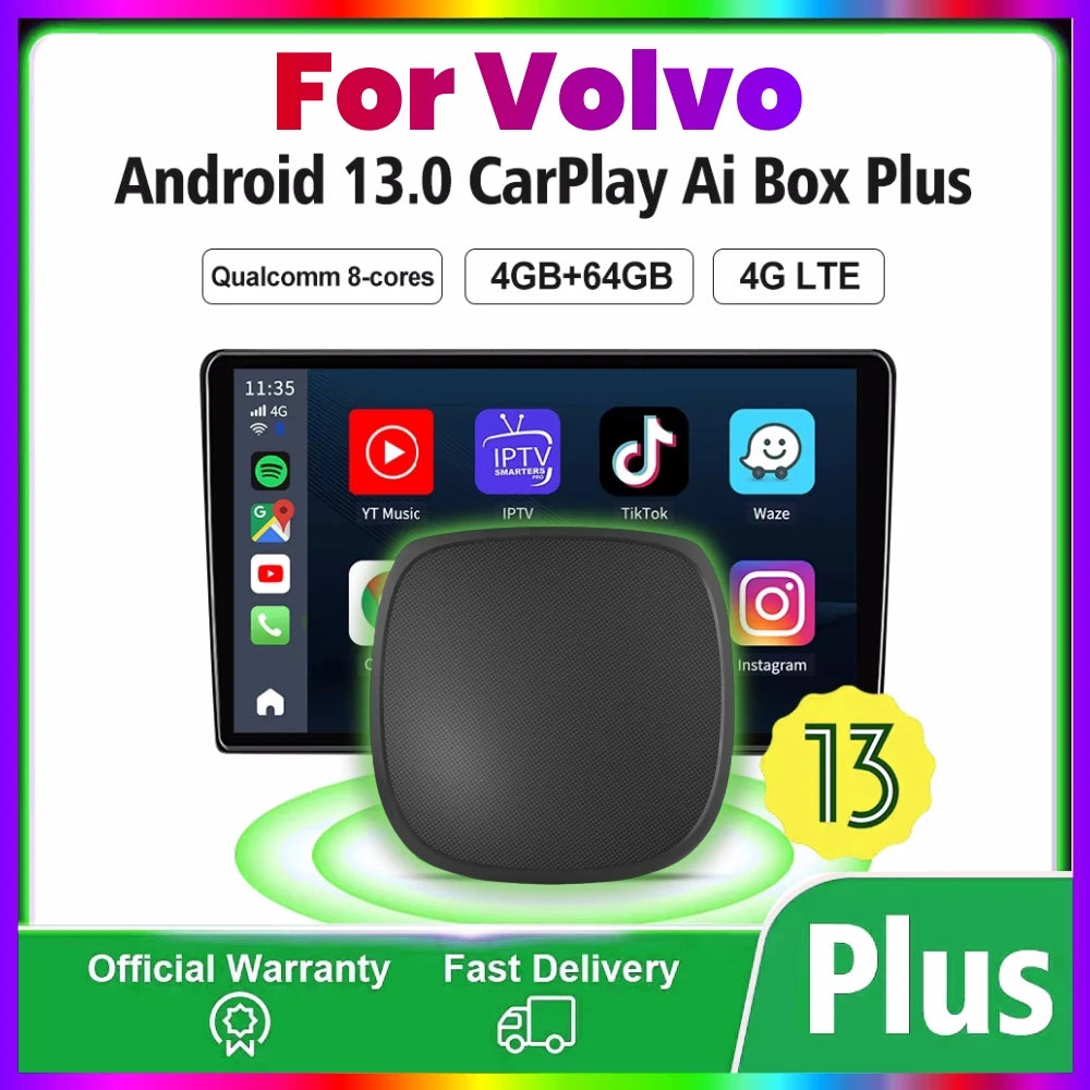 CarPlay Ai Box Android 13 4G+64G Wireless Android Auto 4GLTE GPS For YouTube Netflix For V | AUTOKITSHOP
