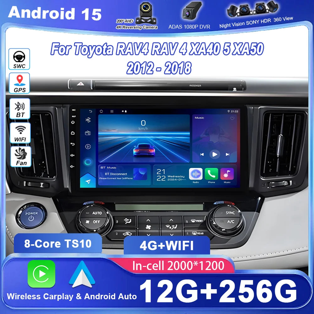 Android 15 Car DVD Carplay For Toyota RAV4 RAV 4 XA40 5 XA50 2012 -2018 Auto Radio Stereo