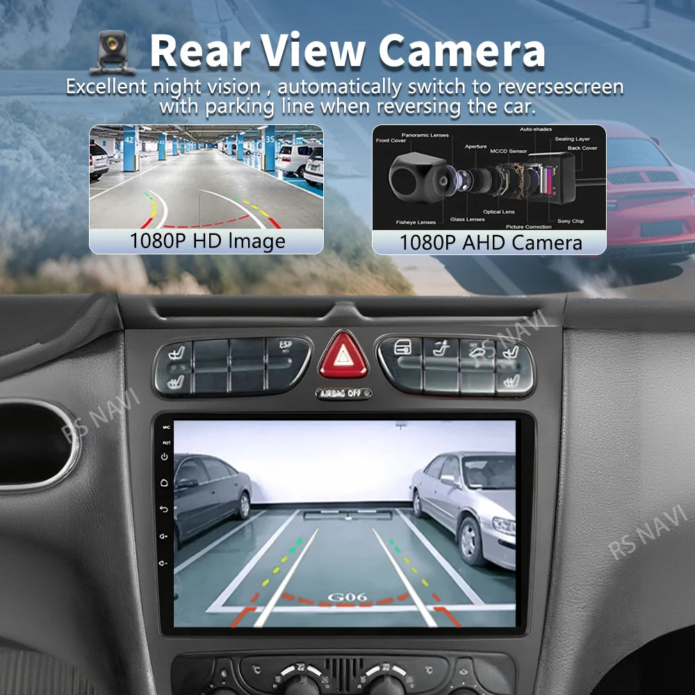 Android 16 2K QLED For Benz C Class W203 2005 - 2009 C200 C230 C240 C320 C350 Car Radio Mu
