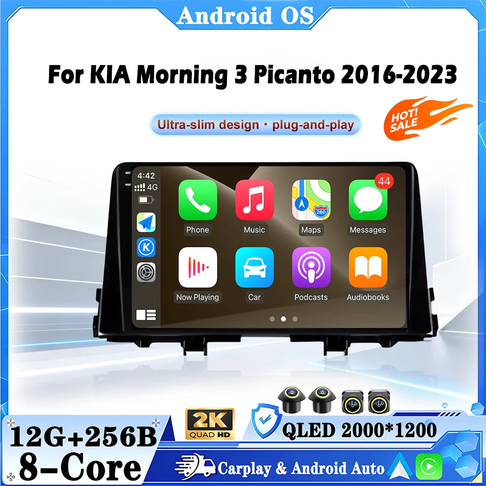 For KIA Morning 3 Picanto 2016-2023 Car Radio Multimedia Video Player Android 16 Auto Wire