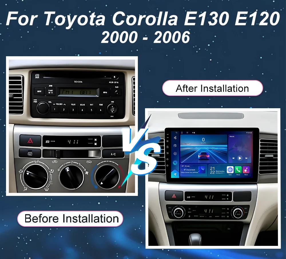 Android 16 Car Radio Stereo Player Carplay For Toyota Corolla E130 E120 2000 2001 2002 200