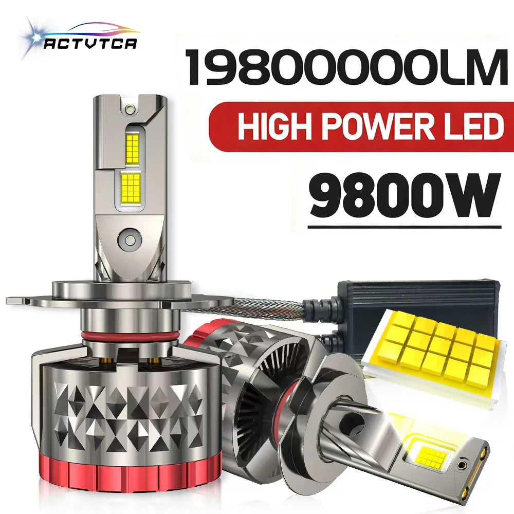 ACTVTCA 9800W 19800000LM H7 H4 H11 LED Headlight High Power Canbus 9005 HB3 9006 HB4 9012