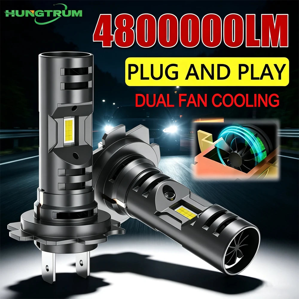 H7 LED Headlights Dual Fans Cooling 4800000LM H7 LED Spotlight Bulb 6000K Plug And Play Fo