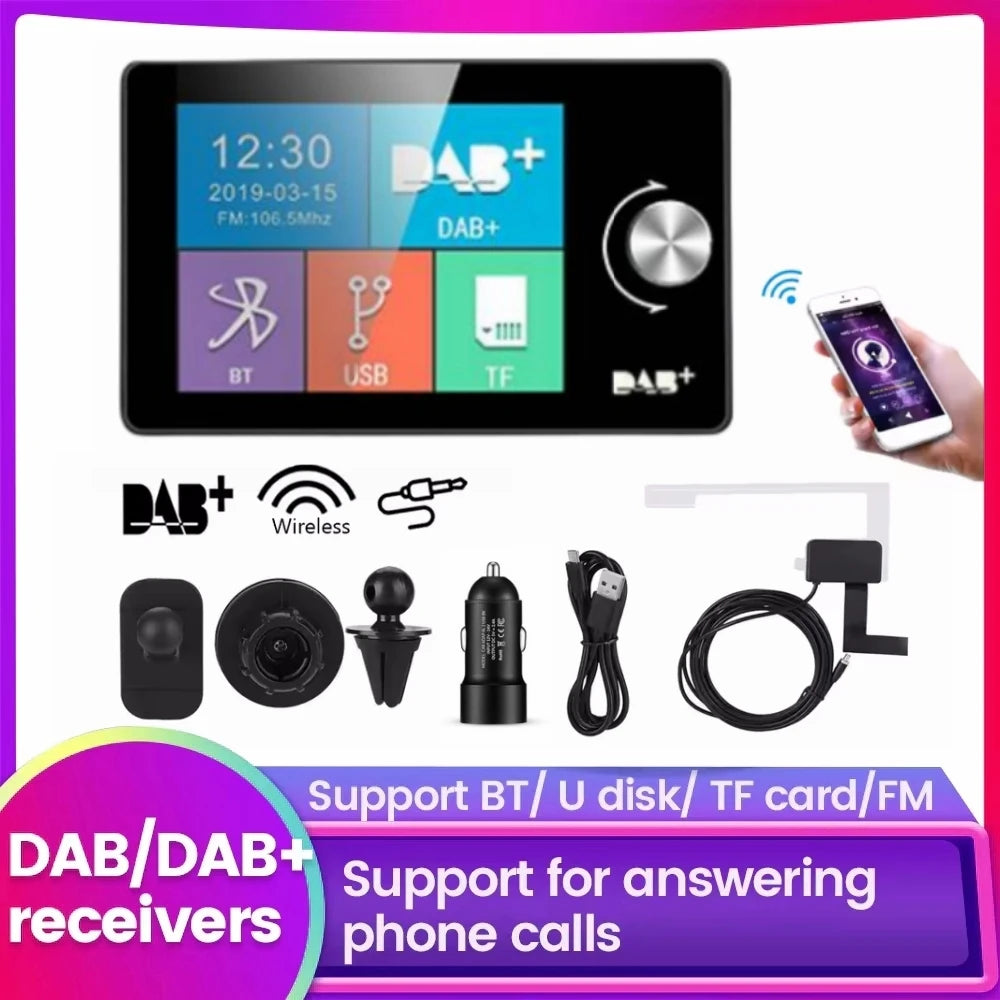 DAB Antenna Radio 2.8 Inch Screen Digital Signal Broadcast Adapter FM Transmitter BT SD TF | AUTOKITSHOP