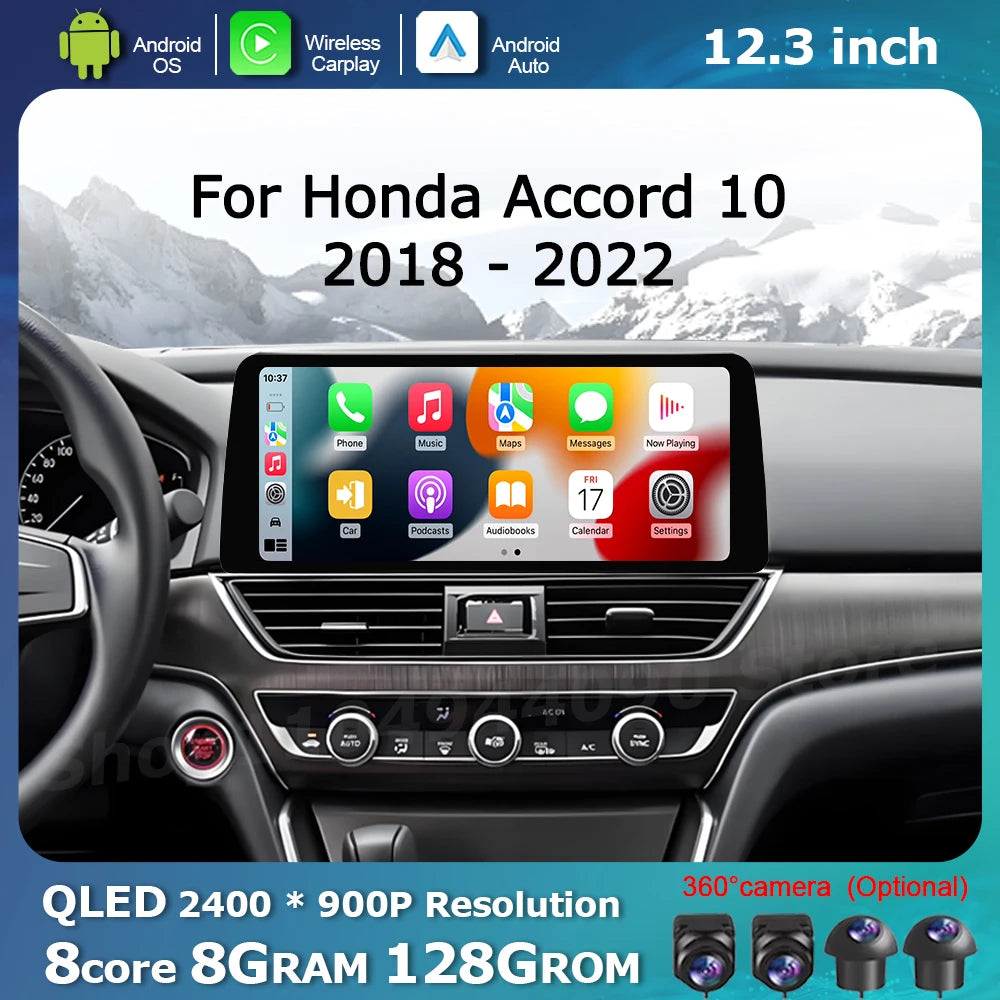 Android OS QLED Car Touch Display Screen for Honda Accord 10 2018 - 2022 Multimedia Radio