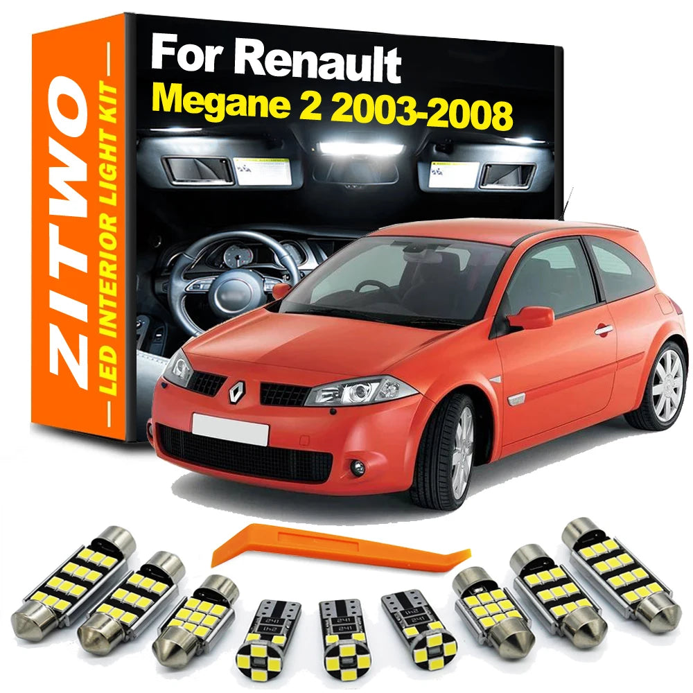 ZITWO 12Pcs LED Interior Dome Map Glove Box Light Kit For Renault Megane 2 II MK2 2003 2004 2005 2006 2007 2008 Car LED Bulb