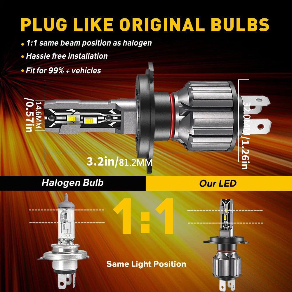 30000LM H4 H7 Canbus LED H8 H9 H11 9005 HB3 Hir2 9012 HB4 H10 Car Light Headlight Turbo Fo