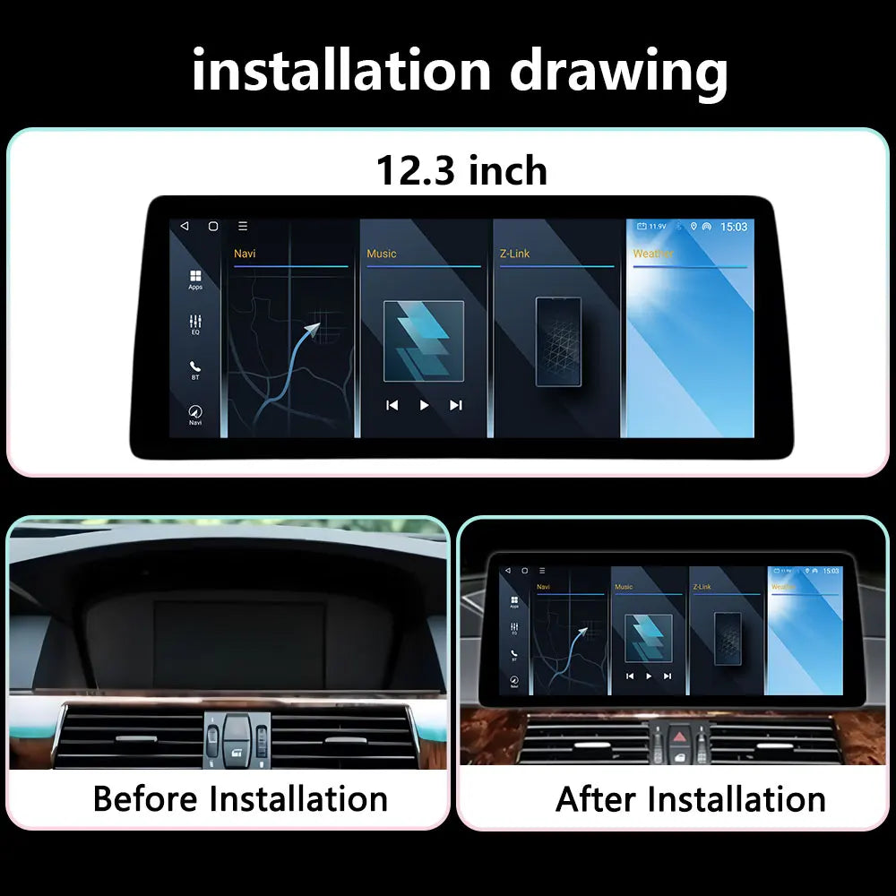 12.3inch Android Auto For BMW 5 Series E60 E61 E62 2004- 2008 Wireless CarPlay Multimedia