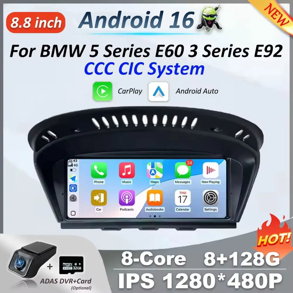 Wireless CarPlay Android 16 Car Multimedia Radio For BMW 5 3 Series E60 E61 E62 E63 E90 E9