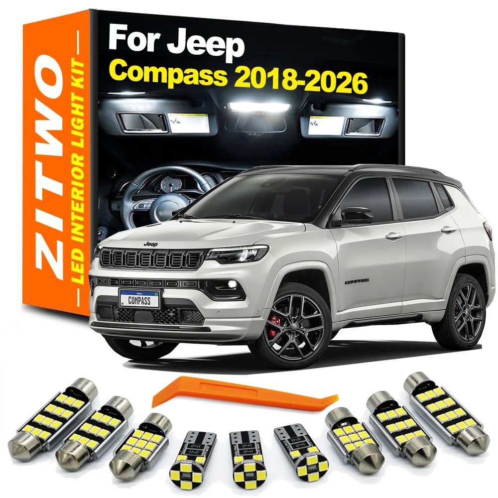 14Pcs Sun Visor Bulb LED Interior Dome Map Reading Trunk Light Kit For Jeep Compass 2018 2019 2020 2021 2022 2023 2024 2025 2026