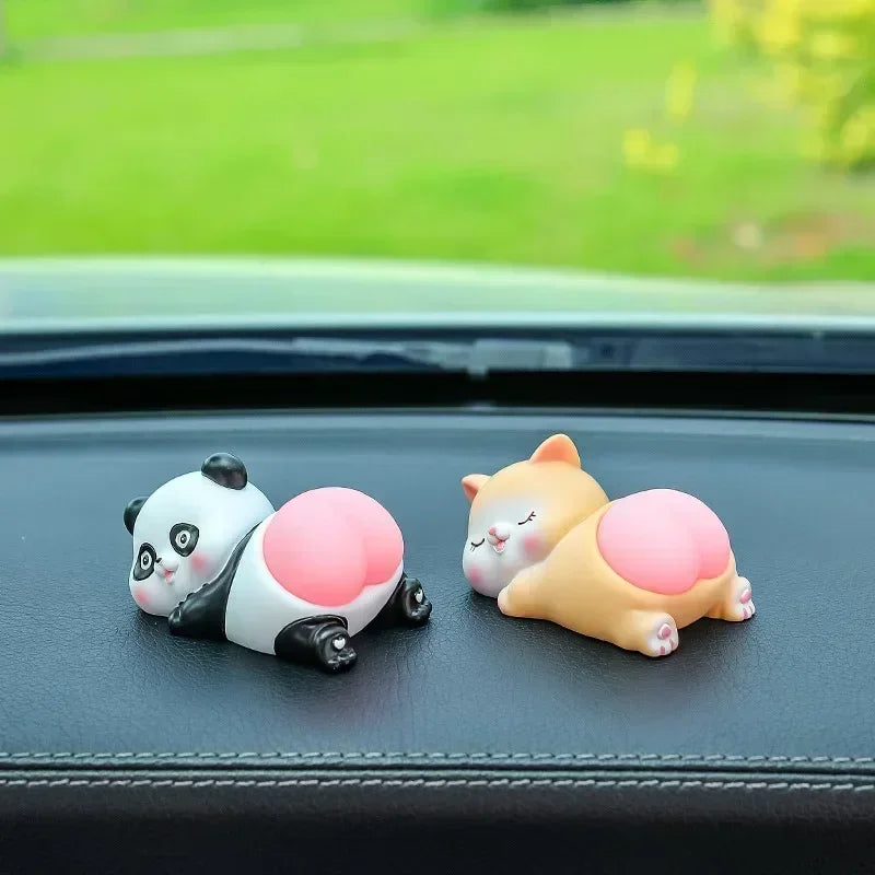 Cute Cartoon Car Ornaments Creative Panda Pig Doll Center Console Decorative Accessories Unpacki - Automotive LED Light