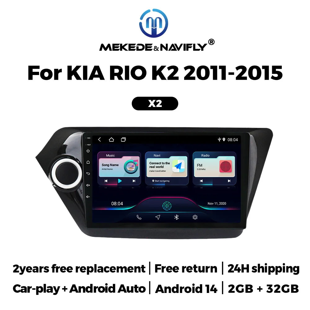 MEKEDE&NAVIFLY 9inch Car Radio for Kia RIO 3 4 2011 - 2020 Android 14 Carplay Central Mult | AUTOKITSHOP