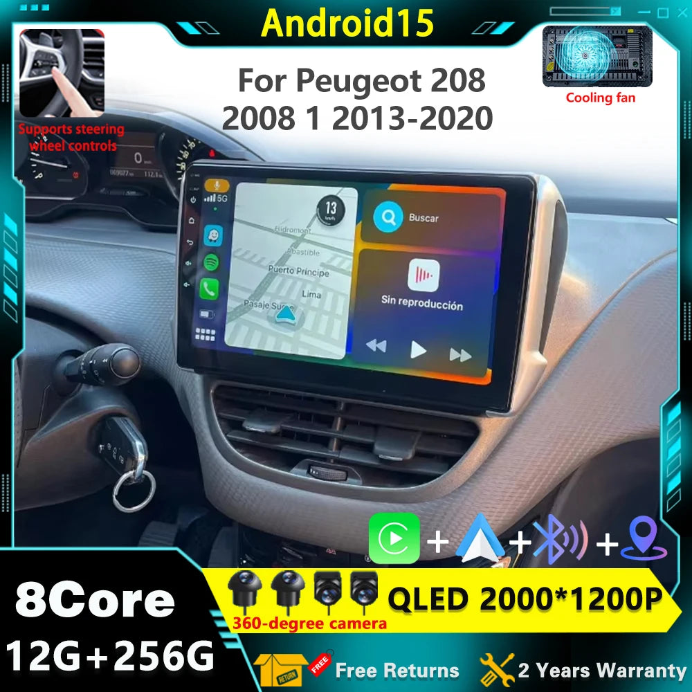 9inch Android 15 for Peugeot 208 2008 1 2013-2020 Car Radio Multimedia Video Player GPS 5G