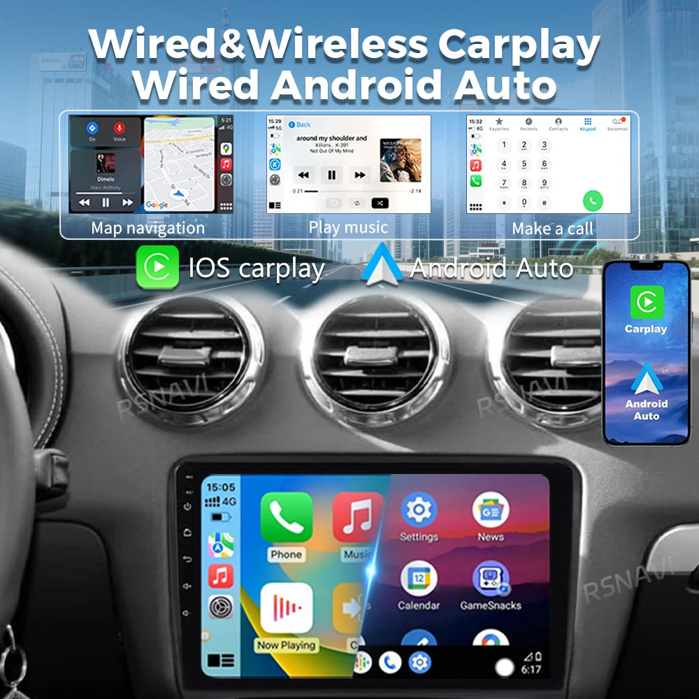Android 16 Carplay Car Radio GPS For Audi TT MK2 8J 2006 2007-2012 Multimedia Video Player