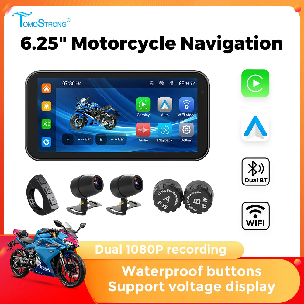 6.25 Inch Portable Motorcycle IP67 Waterproof Wireless for Apple CarPlay Android Auto Mote | AUTOKITSHOP