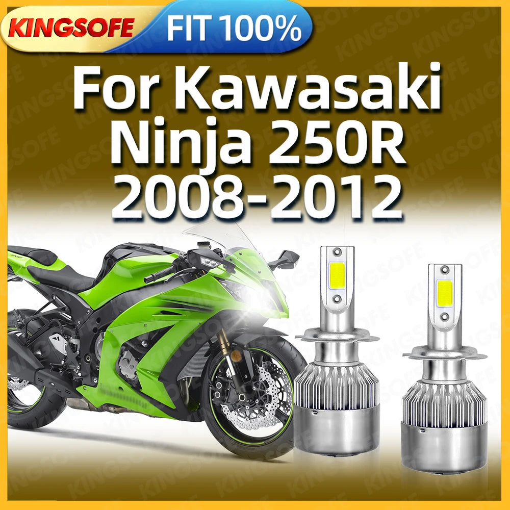 LED Motorcycle H7 Headlight Bulb 10000LM Moto Lamp 6000K White For Kawasaki Ninja 250R 200