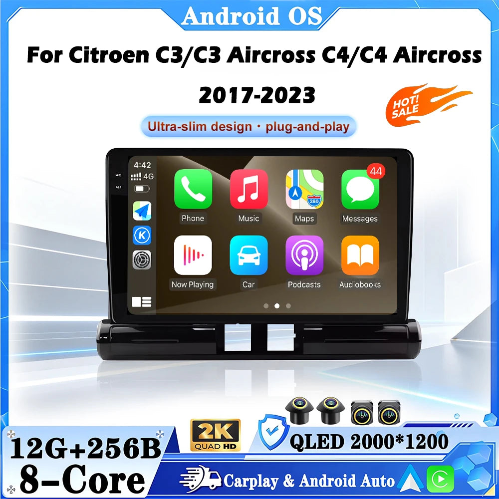 Android 16 Autoradio Stereo For Citroen C3/C3 Aircross C4/C4 Aircross 2017-2023 Carplay Au