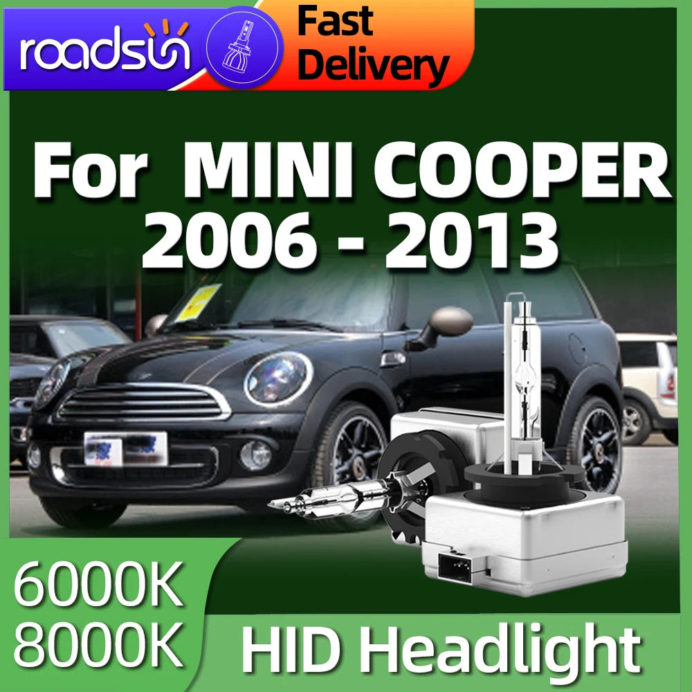 Roadsun 35W HID Bulb Xenon Headlight D1S 6000K White 8000K Blue Light For MINI COOPER 2006