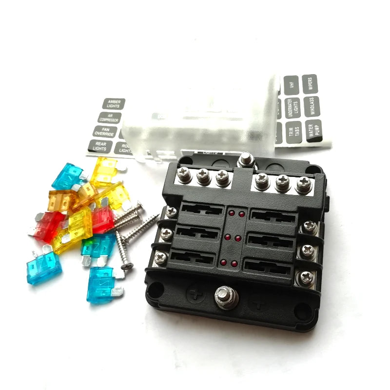 6-gang Blade Fuse Holder Box for Car Fog Headlight Charger Fan Circuit Protector