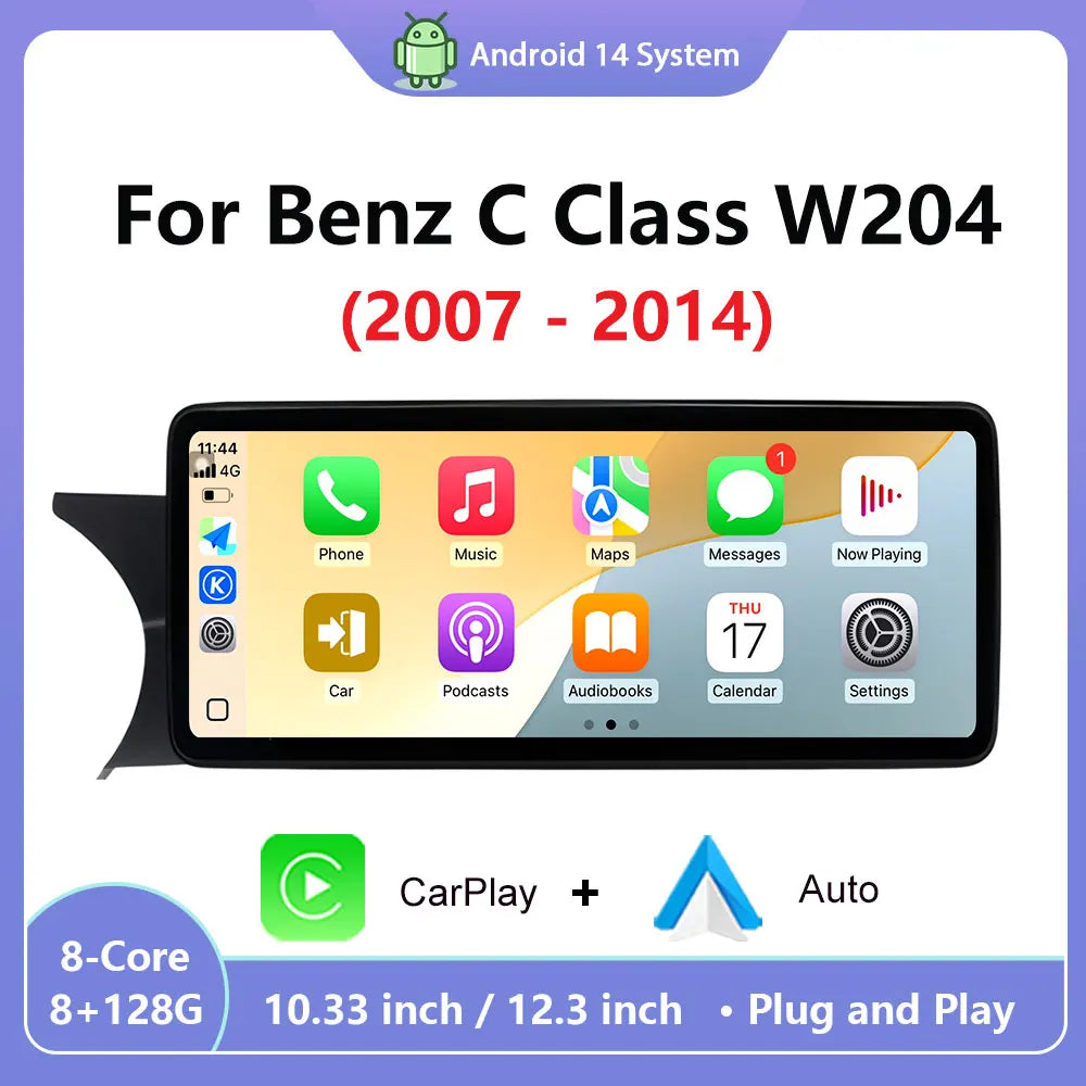 Android 16 NTG4.0/4.5 For Mercedes Benz C Class W204 2007-2010 Carplay Auto Multimedia Pla