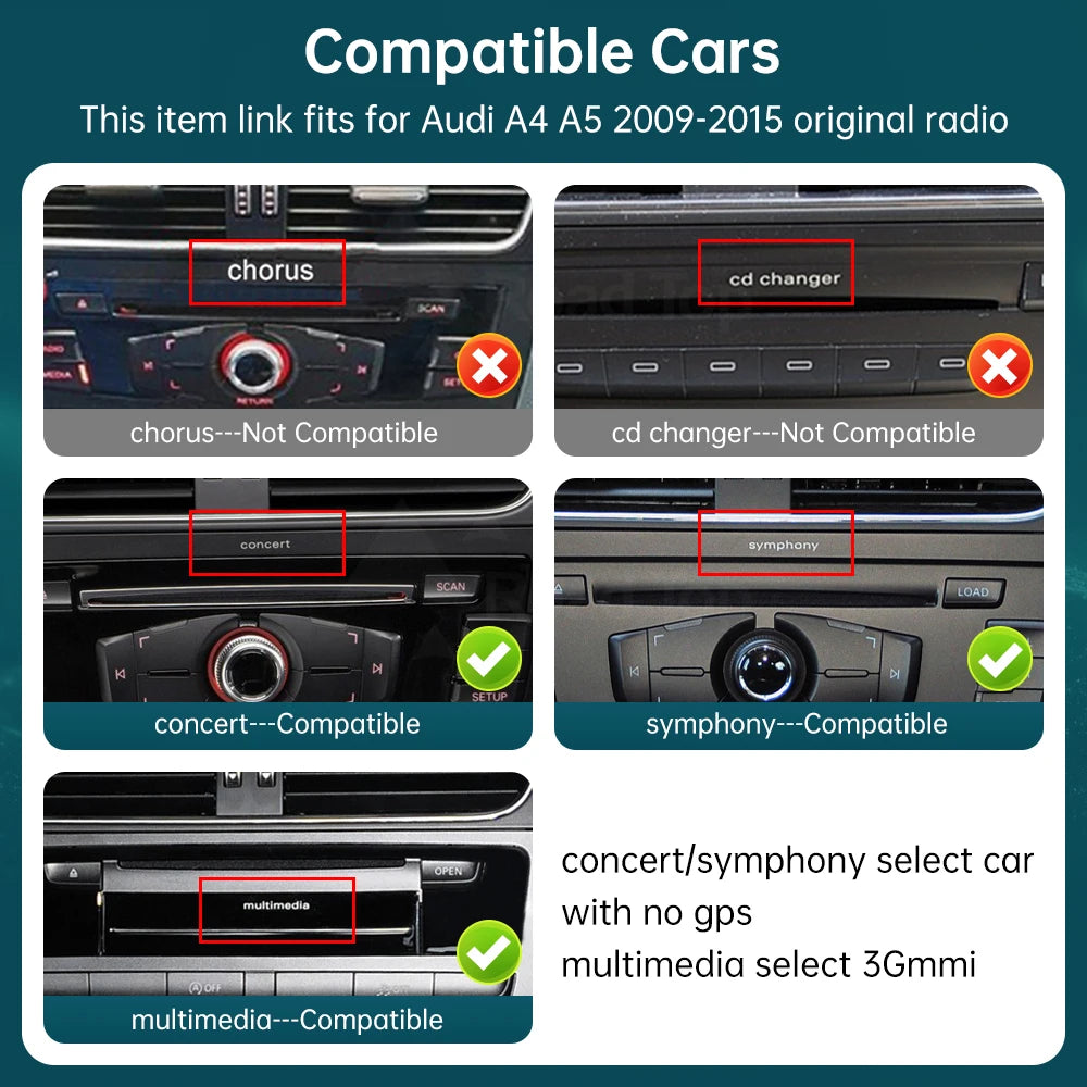 CN Wireless CarPlay Android Auto RoadTop Linux Module for Audi A4 A5 Q5 B9 2009-2017 with