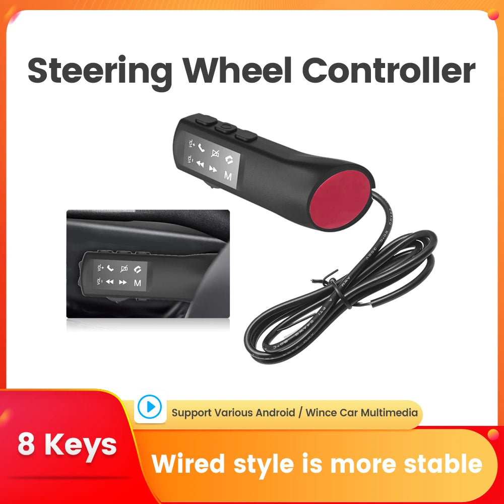 Car Steering Wheel Button Control Universal GPS Navigation Android Radio Wired 8Keys Multi | AUTOKITSHOP