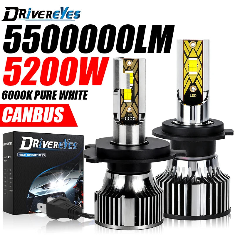 5200W H4 H7 H1 H11 LED Headlight Canbus H8 H9 H3 HB3 9005 HB4 9006 880 881 Turbo 5500000LM