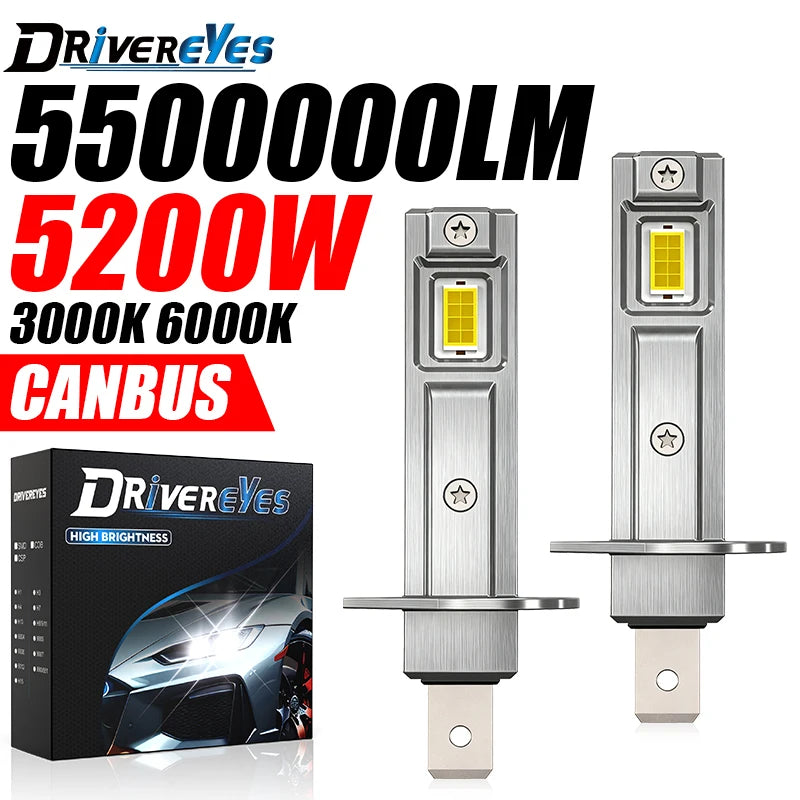H1 LED Headlights 5500000LM 6000K 5200W 16PCS 7585 CSP High Low Beam Turbo Auto Light 1:1