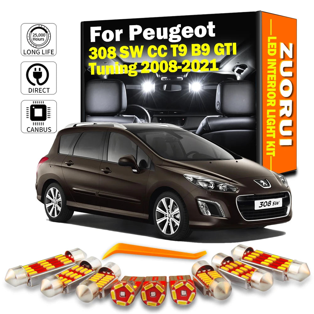 LED Interior Light Kit for Peugeot 308 SW CC T9 B9 GTI Tuning 2008-2019 - Canbus Dome Map Door Trunk Bulbs | AUTOKITSHOP