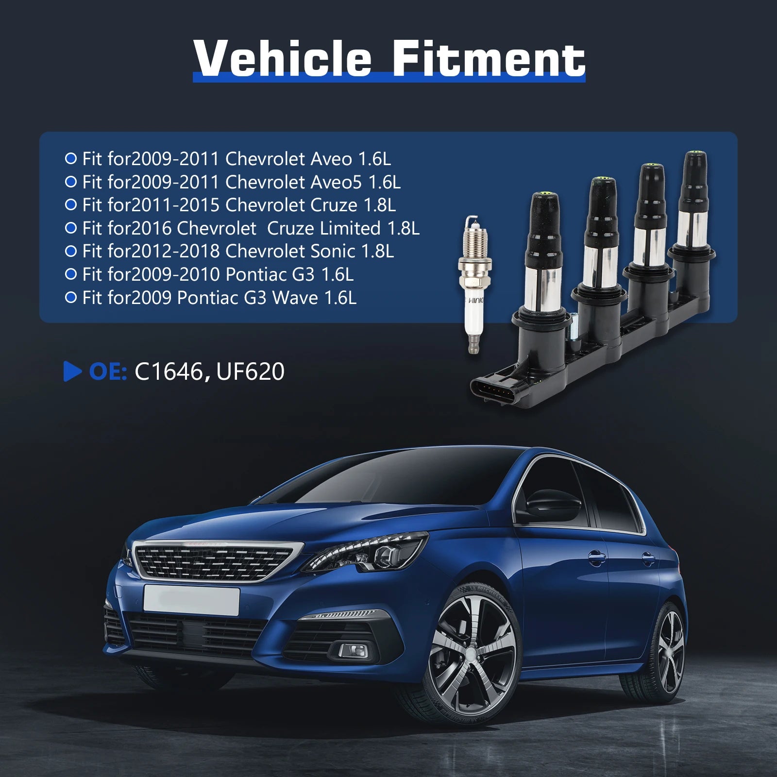 Ignition Coil+4Pcs Iridium Spark Plug UF620 5C1703 96476983 55561655 52-2058 610-00180 For