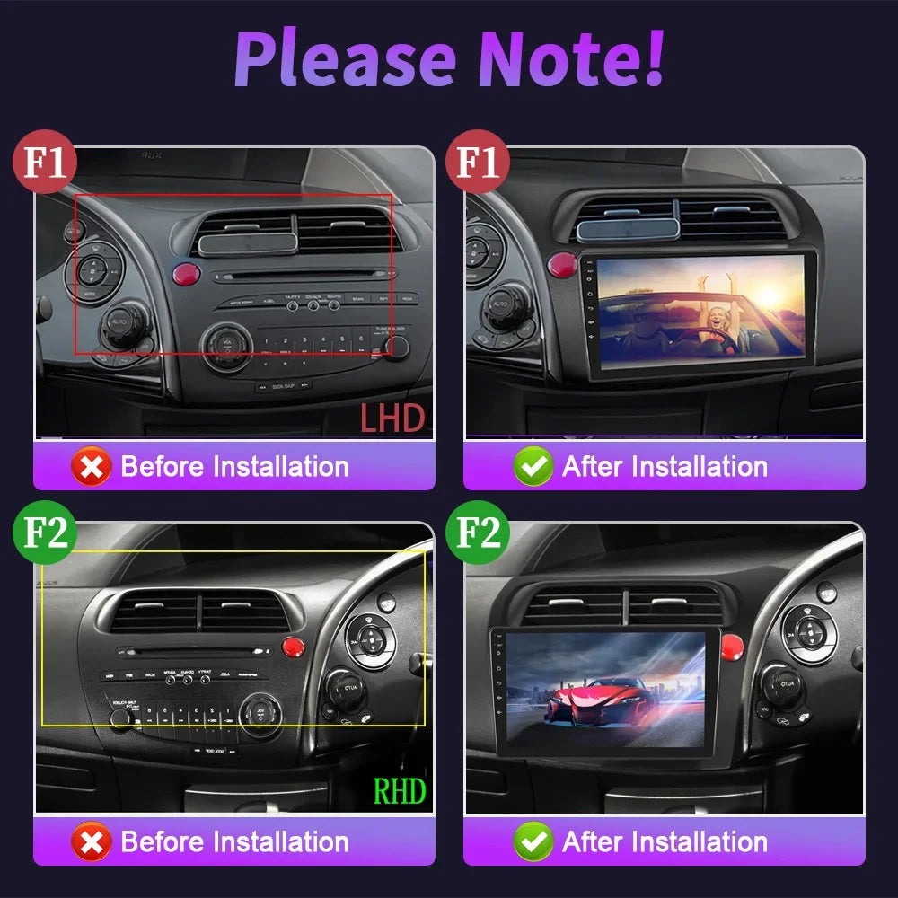 For Honda Civic Hatchback 2006-2011 Car Radio Android 14 Multimedia Navigation Wireless Ca