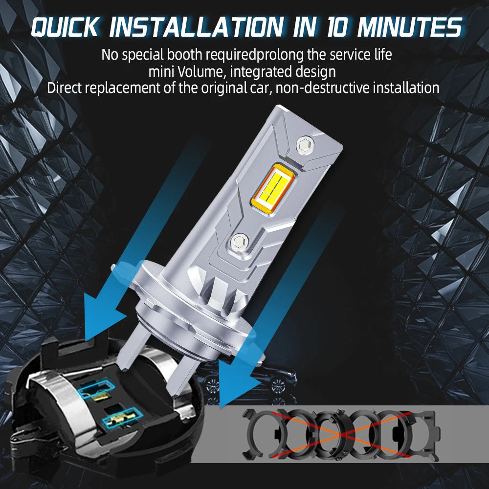 300W Turbo H7 LED CANBUS Lights 30000Lm Mini Head Lamp 1:1 Size Wireless 9-36V Car LED Hea