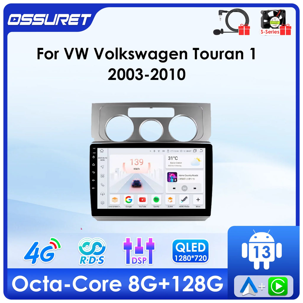 2din Android 13 Auto Carplay radio for VW Volkswagen Touran 1 2003-2010 Multimedia GPS Ste