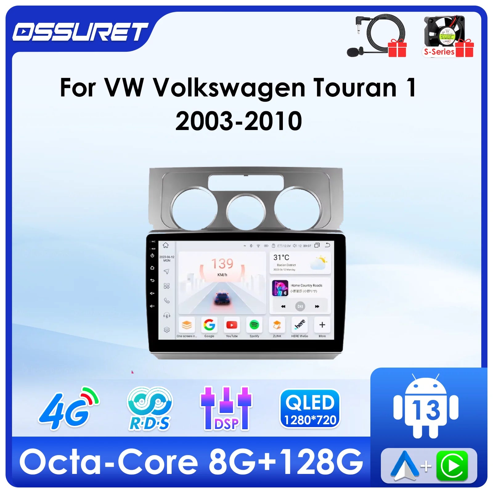 2din Android 13 Auto Carplay radio for VW Volkswagen Touran 1 2003-2010 Multimedia GPS Ste