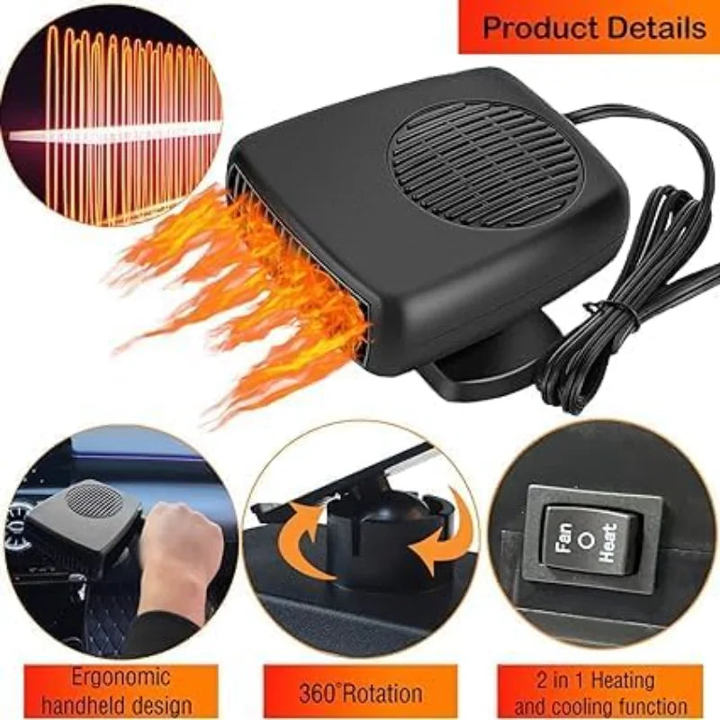 2 in 1 Car Heater Cooling Fan 12V 24V Portable Windshield Defroster Anti-Fog Fast Heating Winter - Automotive LED Light
