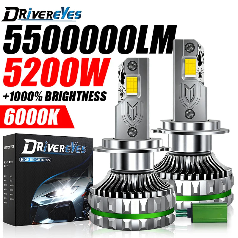 5500000LM 5200W H4 H7 H11 LED Headlights Canbus H1 H8 H9 9005 HB3 9006 HB4 9012 HIR2 Turbo