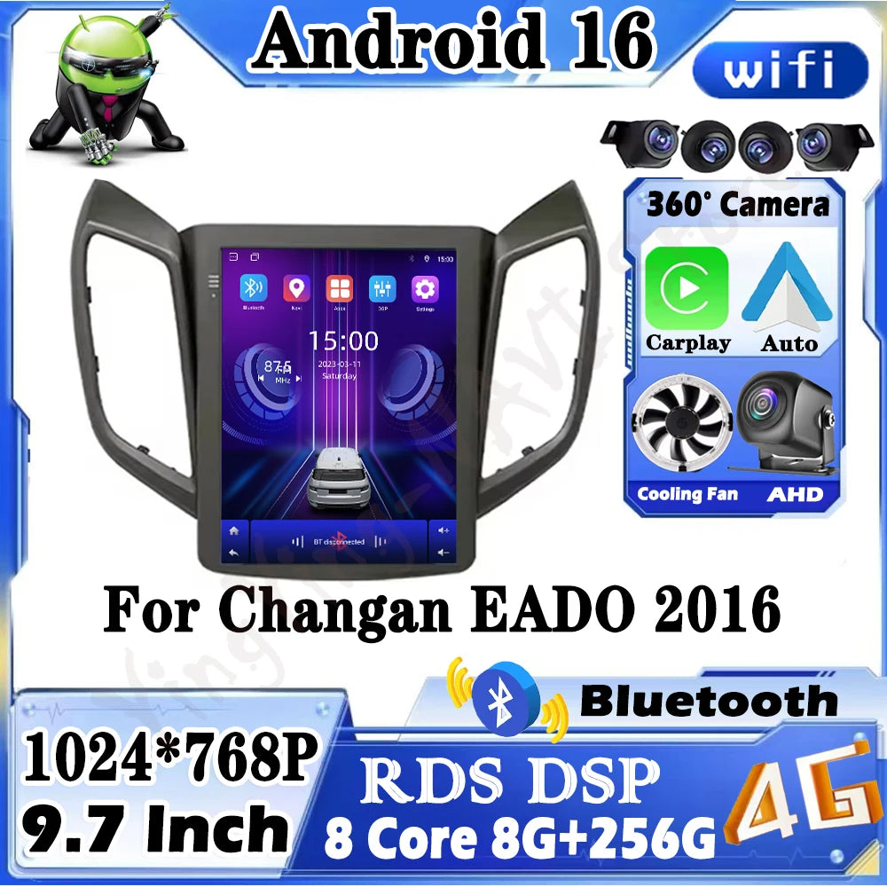For Changan EADO 2016 9.7" Android 16 Car Multimedia Player GPS Carplay Auto Radio Stereo
