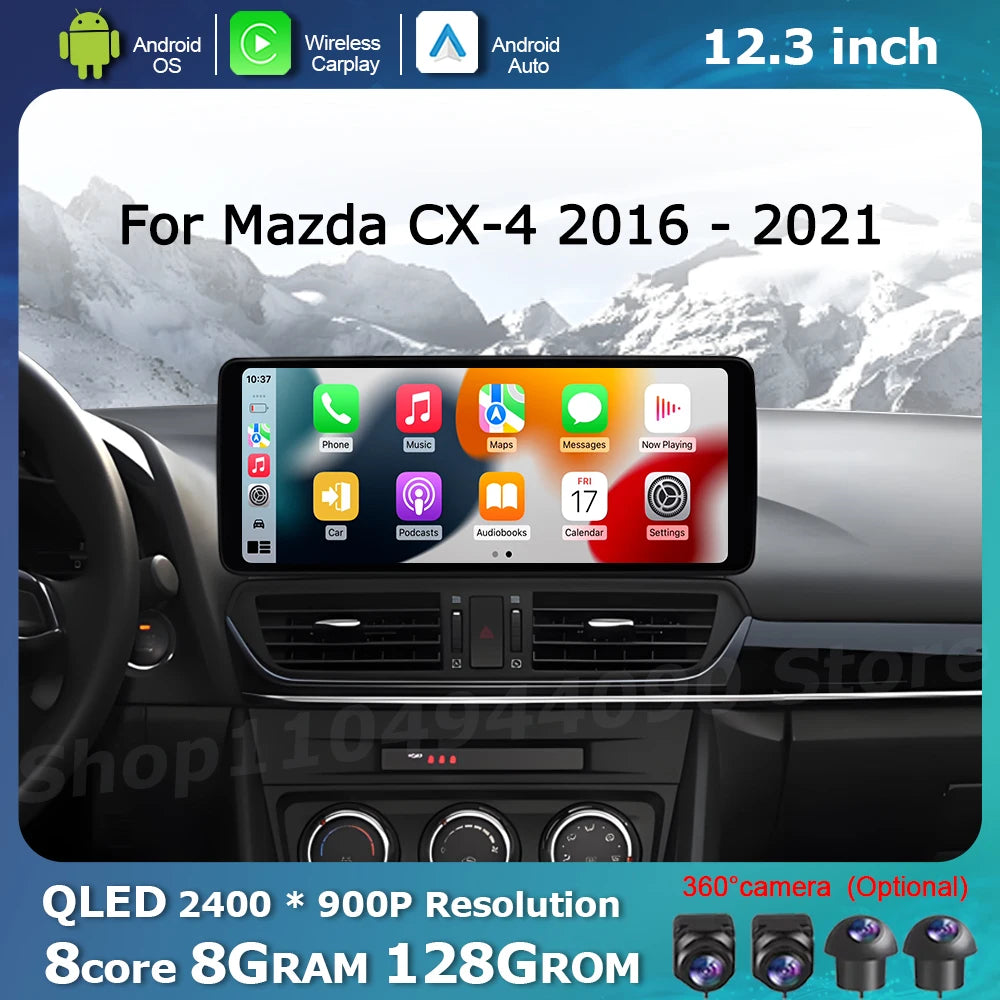 QLED 2400*900P Car Touch Display Screen for Mazda CX-4 2016 - 2021 Multimedia Radio Player