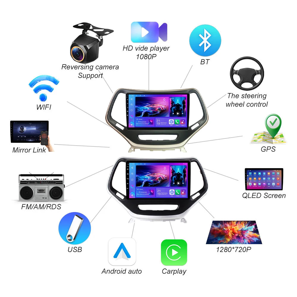 Android 16 Car Radio For Jeep Cherokee 5 Kl 2014-2018 Screen Gps Navigation Carplay Multim | AUTOKITSHOP